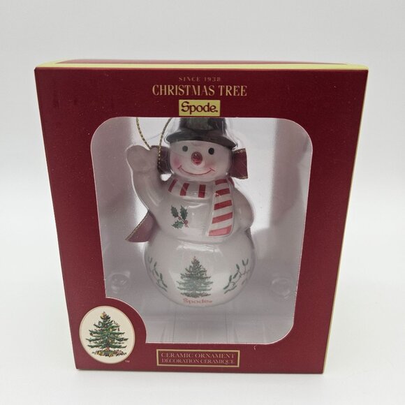 Spode Christmas Tree Waving Snowman Ceramic Ornament NIB - Picture 1 of 4
